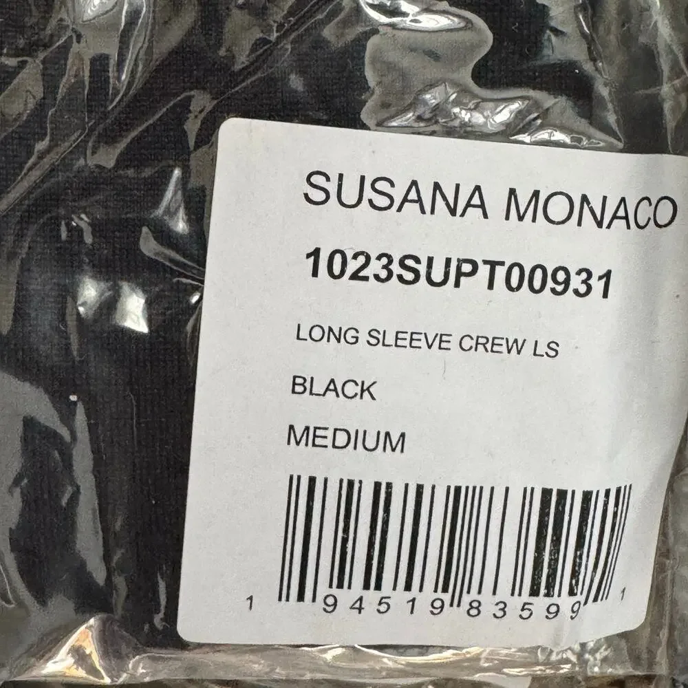 Susana Monaco Long Sleeve Crewneck Crop Top - Black NWT Size Medium